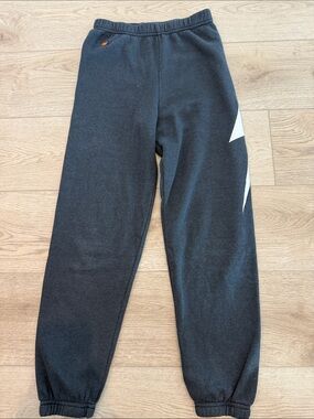 Aviator Nation Black Sweatpants with White Side Graphic and Small Rainbow Stitch